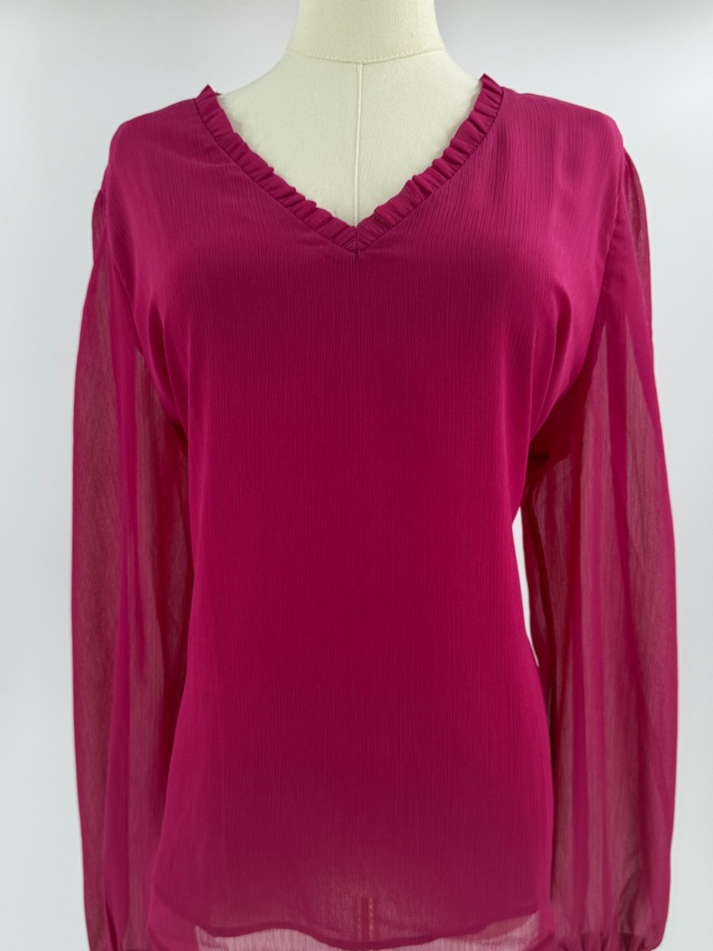 Ann Taylor Factory Fuchsia V-Neck Long Sleeve Blouse